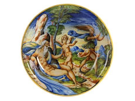 Majolika-Schale mit Peneios, Eros und Daphne